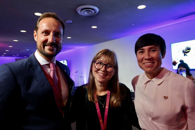 Crown Prince Haakon and Minister of Foreign Affairs Ine Eriksen Søreide with Sofie Nordvik (centre), Norway’s youth delegate to the UN Climate Action Summit. Ms Nordvik  spoke at the meeting today. Photo: The Royal Court